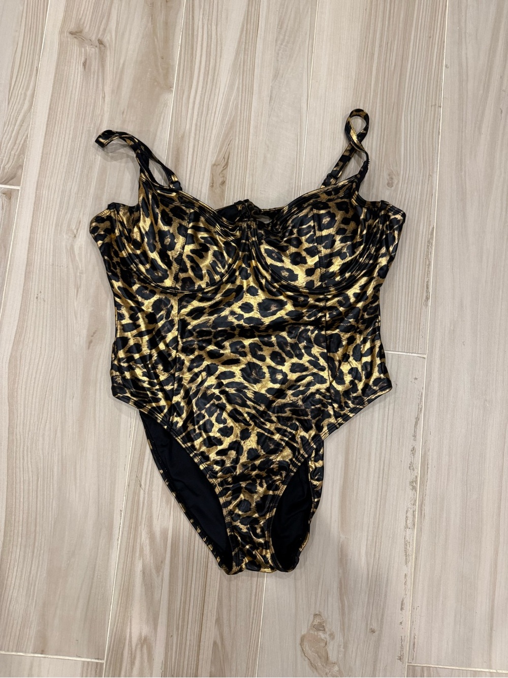 Good American Metallic Leopard Print One-Piece Swimsuit - Gold/Black